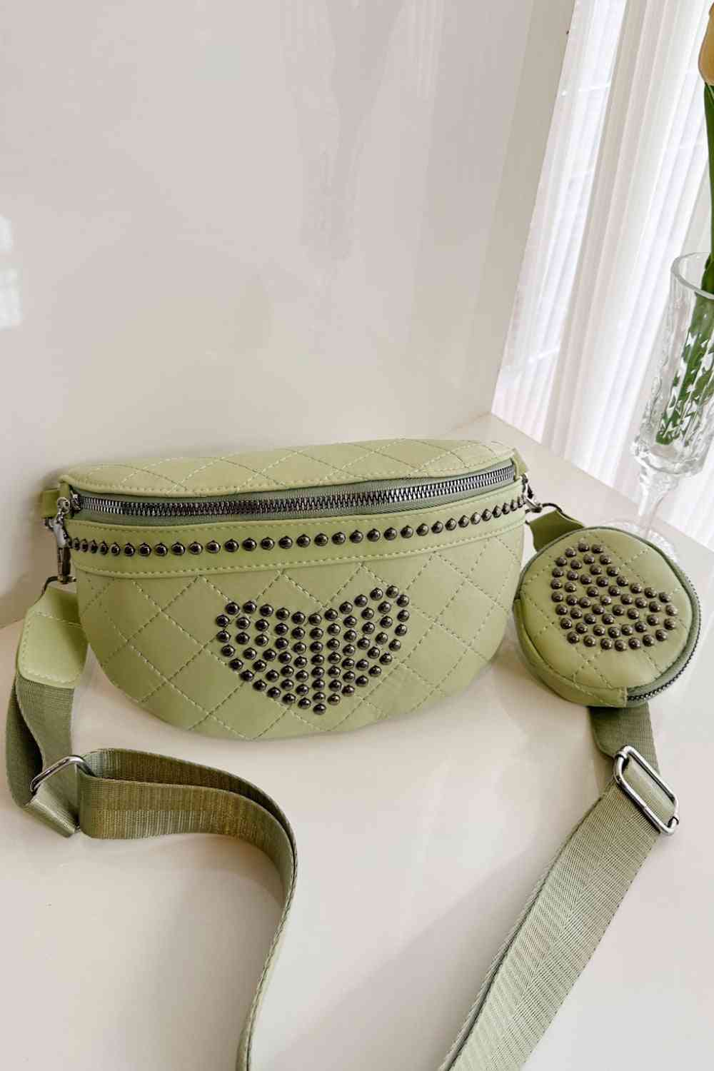 Studded PU Leather Sling Bag with Small Purse