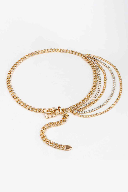 Rhinestone Decor Metal Chain Belt
