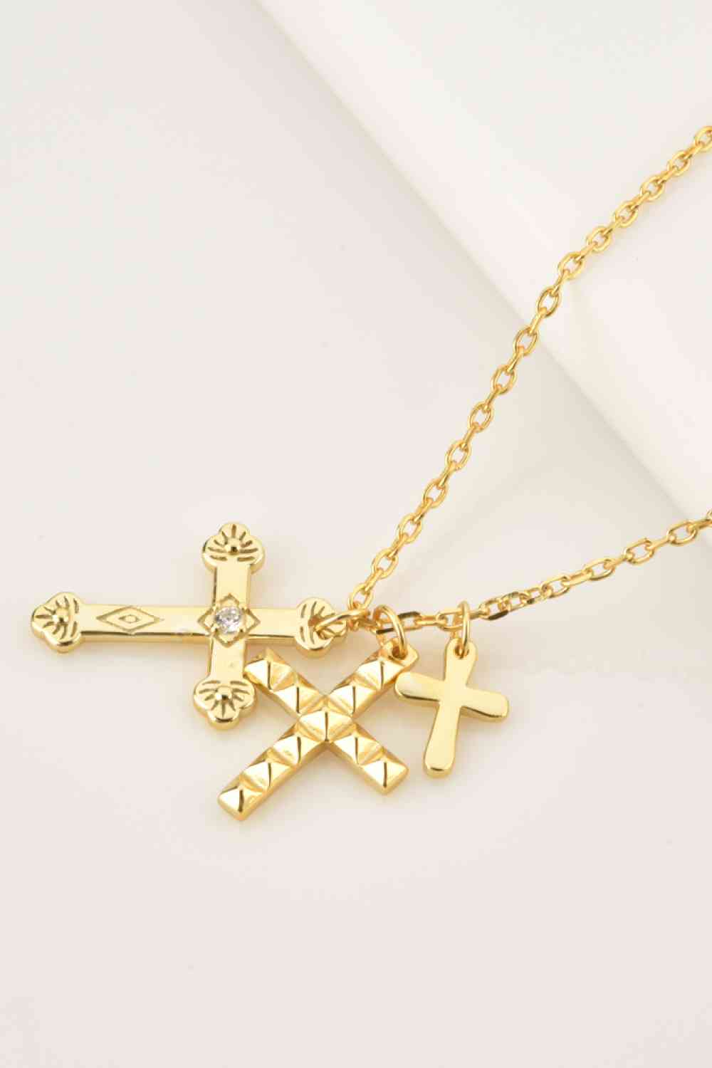 Inlaid Zircon Cross Pendant 925 Sterling Silver Necklace